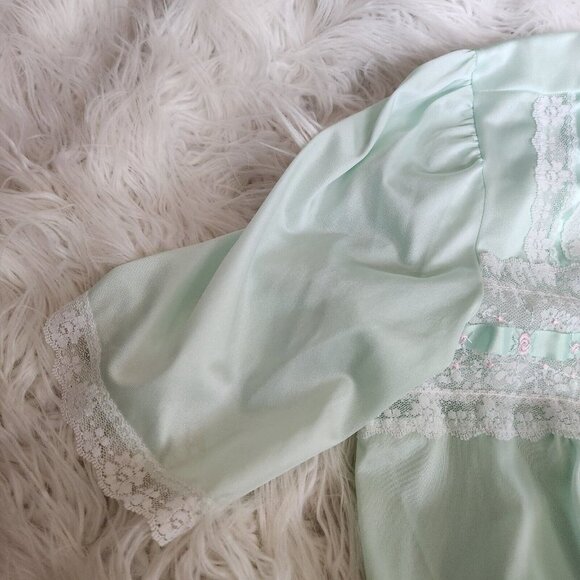 Vintage Nightgown Short Sleeve Nylon Nightie Lorraine Sz M‎ Mint Green Lace NEW - Picture 11 of 16